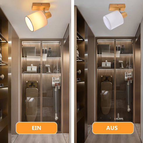 Axel LED Pendelleuchte Holz Stoff Wandstrahler Deckenlampe