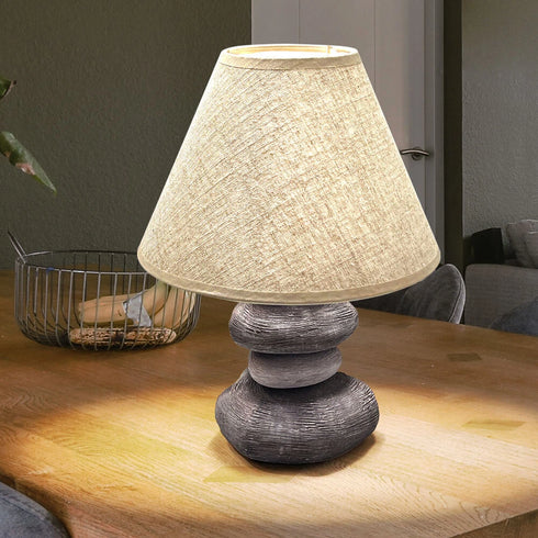 Hedvig Tischleuchte Keramik E14 Steinoptik Textilschirm | Shiraki