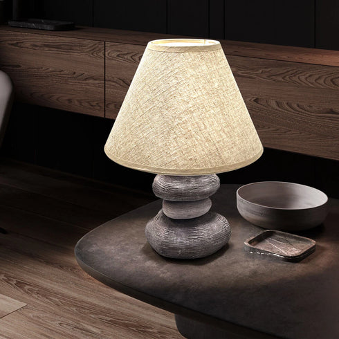 Hedvig Tischleuchte Keramik E14 Steinoptik Textilschirm | Shiraki
