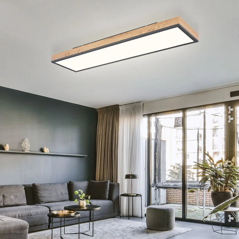Maud LED Deckenleuchte Holzoptik 80 cm rechteckig weiß opal | Shiraki