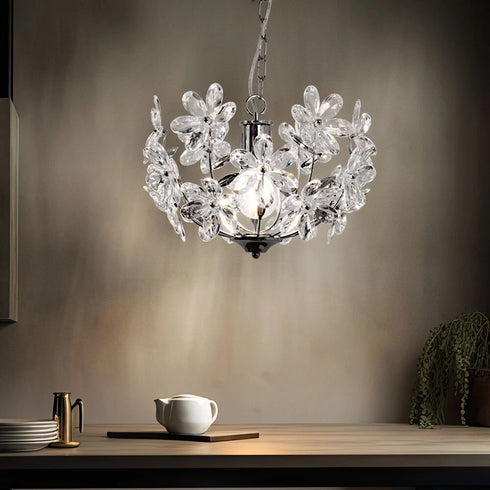 Eira Kristall-Pendelleuchte LED Blüten Acryl Chrom | Shiraki