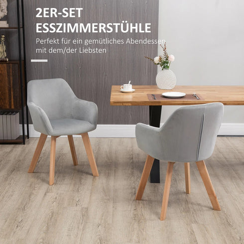 TORBEN Esszimmerstuhl 2er Set in Samtoptik mit Armlehne