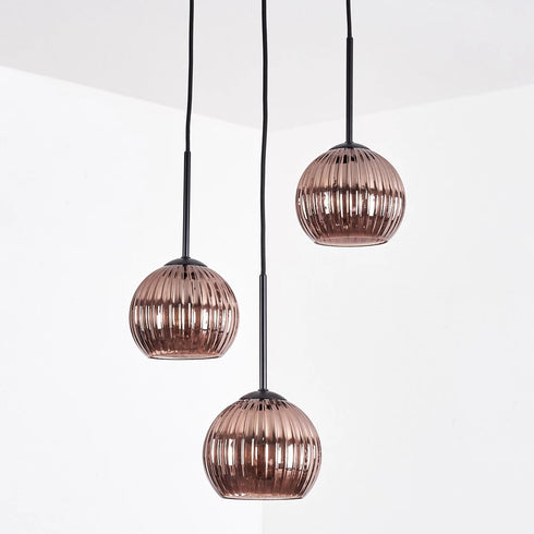 Sofia Pendelleuchte Riffelglas Kupfer Hängelampe
