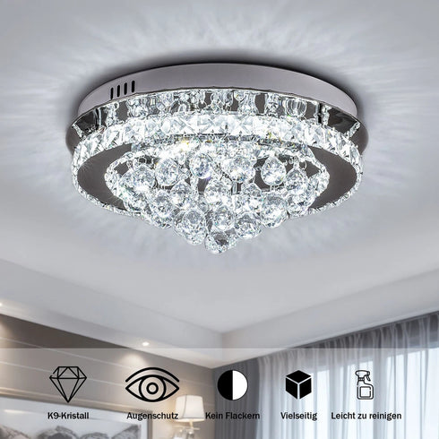 Elsa LED Deckenleuchte rund 36 W Kristall silber | Shiraki