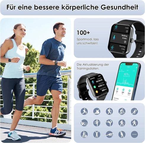 PulseLife Smartwatch für Damen und Herren mit Telefonfunktion Fitness-Tracker und Schrittzähler