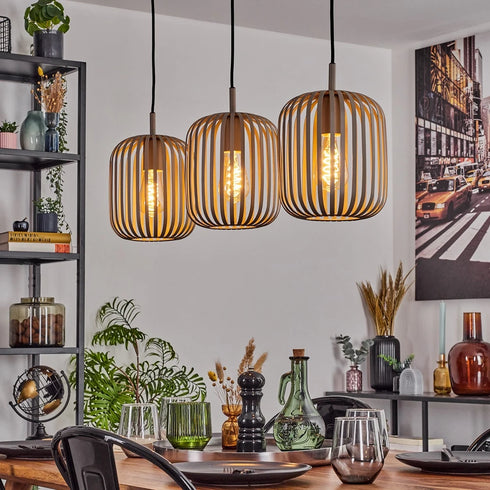 Alva LED Pendelleuchte länglich E27 Metall sandfarben | Shiraki