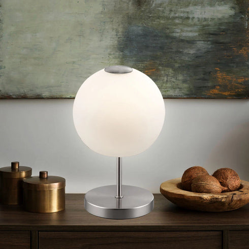 Nora LED Tischleuchte Kugel weiß Glas | Shiraki