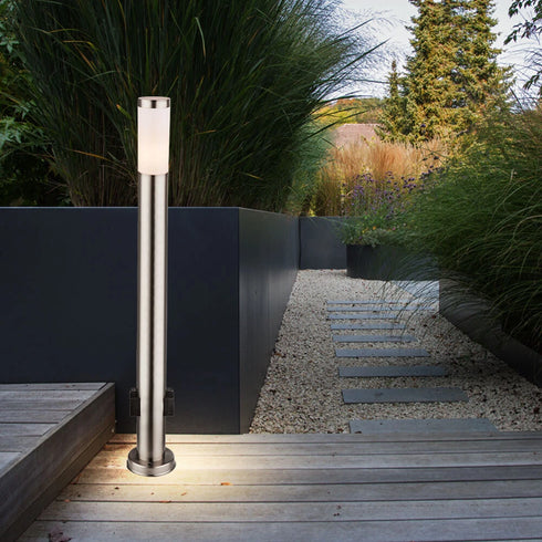 Femke LED Außenstehlampe Edelstahl mit 2 Steckdosen warmweiß | Shiraki