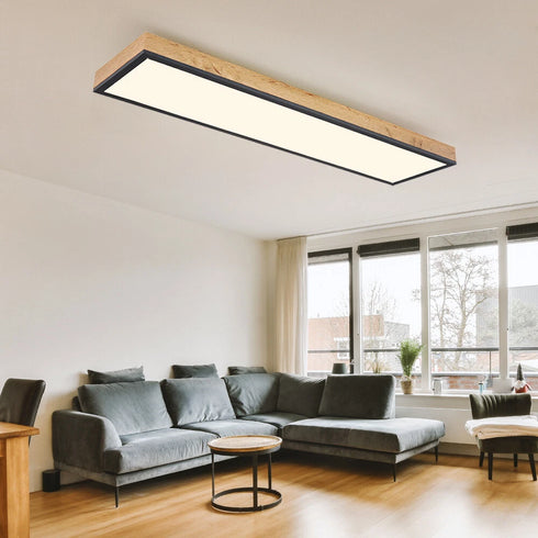 Maud LED Deckenleuchte Holzoptik 80 cm rechteckig weiß opal | Shiraki