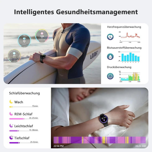 CoreActive Herren Smartwatch mit Bluetooth-Telefonfunktion Herzfrequenz Fitnessuhr