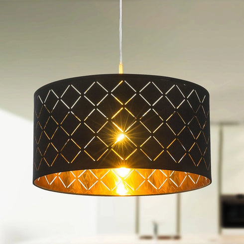 Karin LED Pendelleuchte E27 Schwarz Gold Hängelampe | Shiraki