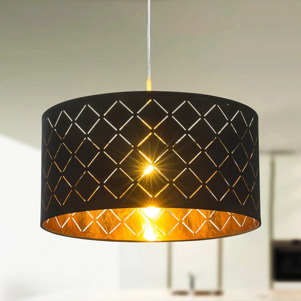 Karin LED Pendelleuchte E27 Schwarz Gold Hängelampe | Shiraki