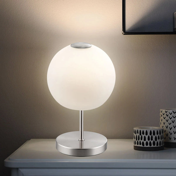 Nora LED Tischleuchte Kugel weiß Glas | Shiraki
