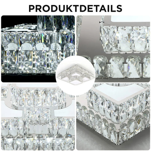 Carina LED Kristall Deckenleuchte dimmbar Silber 48 cm | Shiraki
