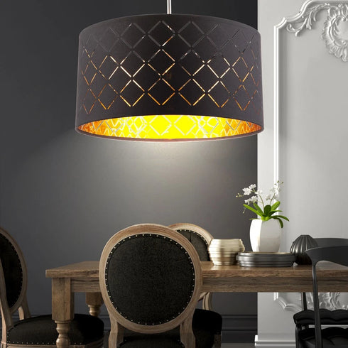 Karin LED Pendelleuchte E27 Schwarz Gold Hängelampe | Shiraki