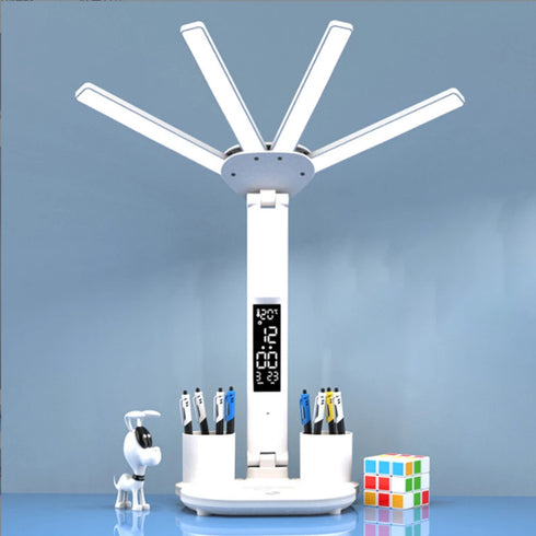 Astrid LED Schreibtischlampe Doppelkopf dimmbar USB | Shiraki