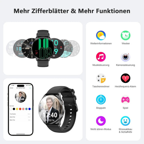 CoreActive Herren Smartwatch mit Bluetooth-Telefonfunktion Herzfrequenz Fitnessuhr