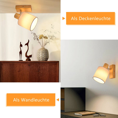 Axel LED Pendelleuchte Holz Stoff Wandstrahler Deckenlampe