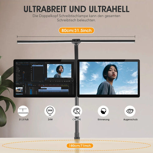 Doppelkopf LED Schreibtisch Tischlampe Dimmbar Leselampe