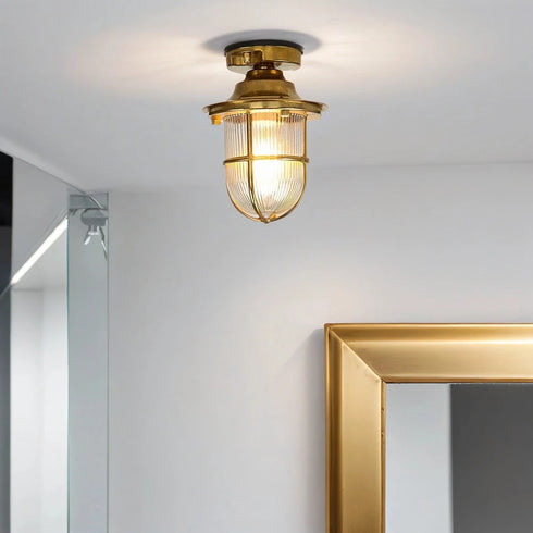 Marit LED Deckenleuchte Messing Riffelglas Ø16cm IP54 | Shiraki