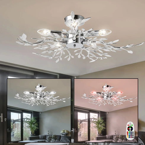 Selma LED Deckenlampe Chrom Blätter Äste | Shiraki