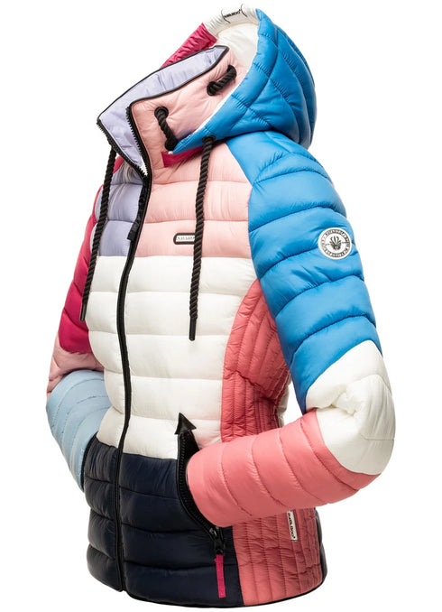 Kira Damen Steppjacke mit Kapuze & Farbblockdesign