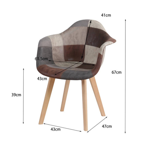TUBIN 2er-Set Esszimmerstühle Holz Patchwork Braun
