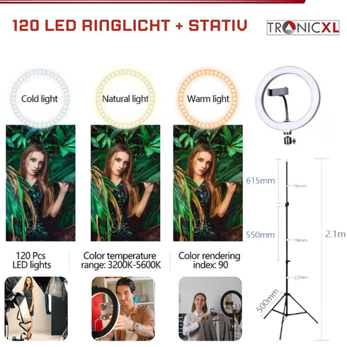 Ringlicht mit 210 cm Stativ & Smartphone-Halterung | CreatorLicht