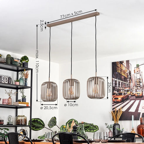 Alva LED Pendelleuchte länglich E27 Metall sandfarben | Shiraki