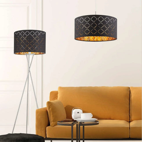 Karin LED Pendelleuchte E27 Schwarz Gold Hängelampe | Shiraki