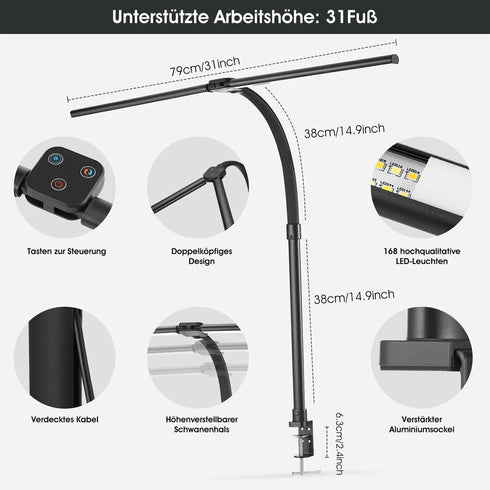 Doppelkopf LED Schreibtisch Tischlampe Dimmbar Leselampe