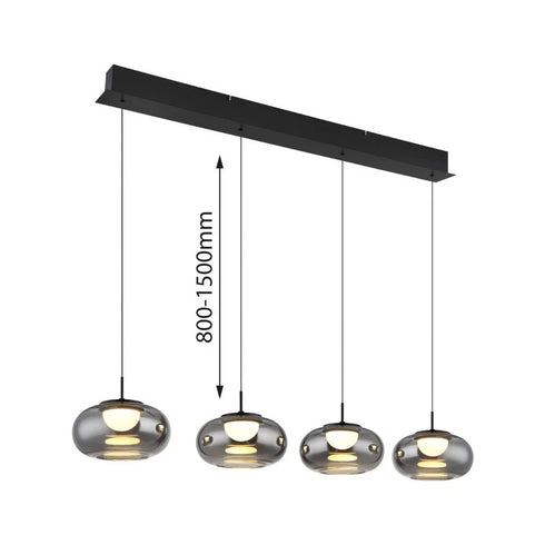 Bris LED-Pendelleuchte Rauchglas-Küchenlampe 4 Flammen