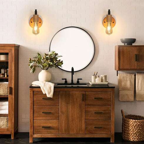 Sofia 2er Wandleuchten Holz Metall Vintage E27 | Shiraki