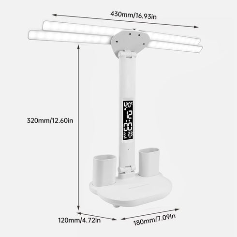 Astrid LED Schreibtischlampe Doppelkopf dimmbar USB | Shiraki