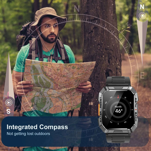 LifePulse Smartwatch Herren Militär mit Telefonfunktion Blutdruckmessung