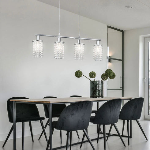Lara LED Pendelleuchte 4-Flammen Kristall Chrom E14 Hängelampe | Shiraki