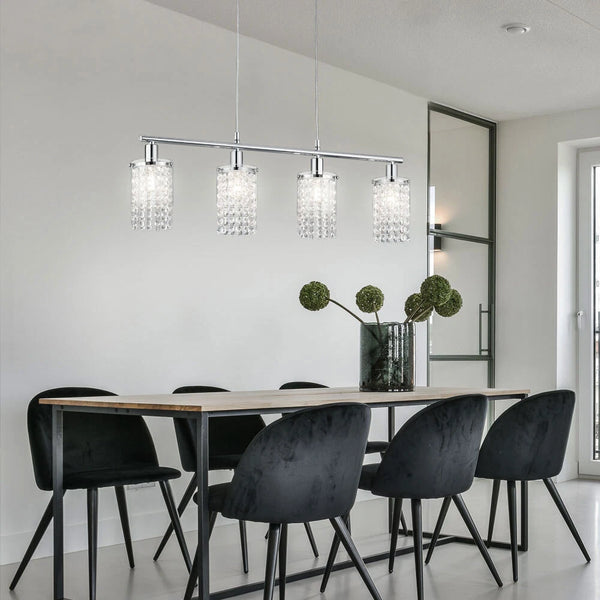 Lara LED Pendelleuchte 4-Flammen Kristall Chrom E14 Hängelampe | Shiraki