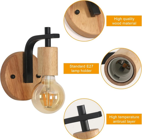 Sofia 2er Wandleuchten Holz Metall Vintage E27 | Shiraki