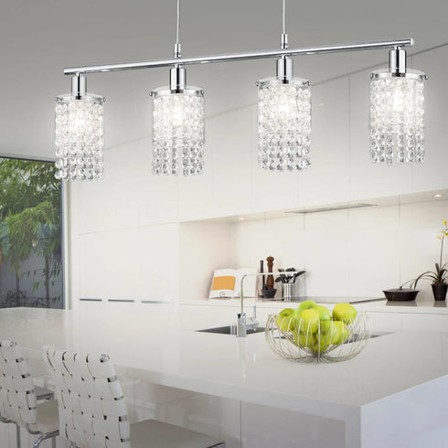 Lara LED Pendelleuchte 4-Flammen Kristall Chrom E14 Hängelampe | Shiraki