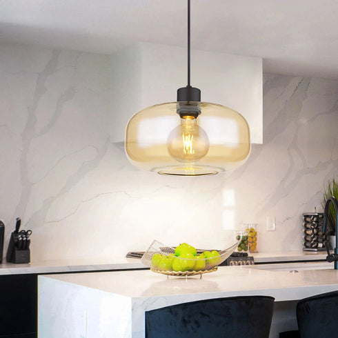 Oskar LED Pendelleuchte Rauchglas Amber E27 | Shiraki