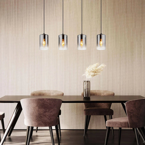 Ingrid LED Pendelleuchte Rauchglas Schwarz 4-flammig