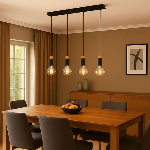 Soren Holz Metall LED Pendelleuchte 4-flammig | Shiraki