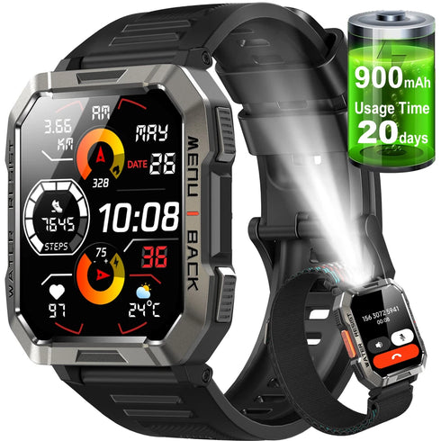 LifePulse Smartwatch Herren Militär mit Telefonfunktion Blutdruckmessung