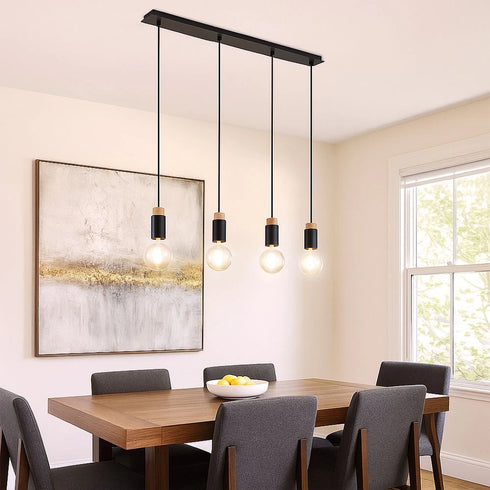 Soren Holz Metall LED Pendelleuchte 4-flammig | Shiraki