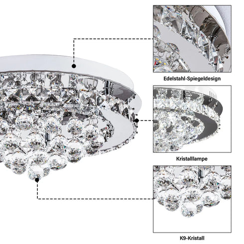 Elsa LED Deckenleuchte rund 36 W Kristall silber | Shiraki