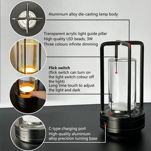 Sofia LED Kristall Tischlampe Wiederaufladbar | Shiraki