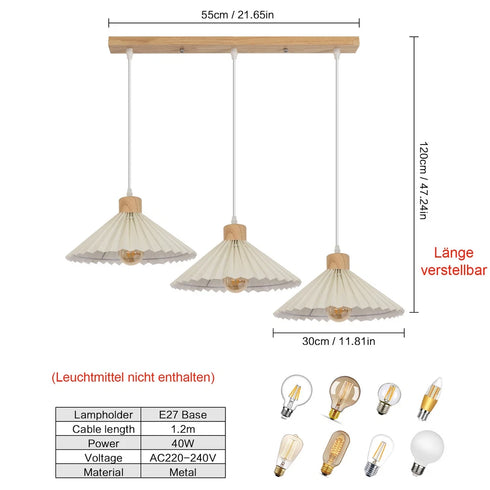 Malm E27 Pendelleuchte Holz & Stoff Esstisch Hängeleuchte