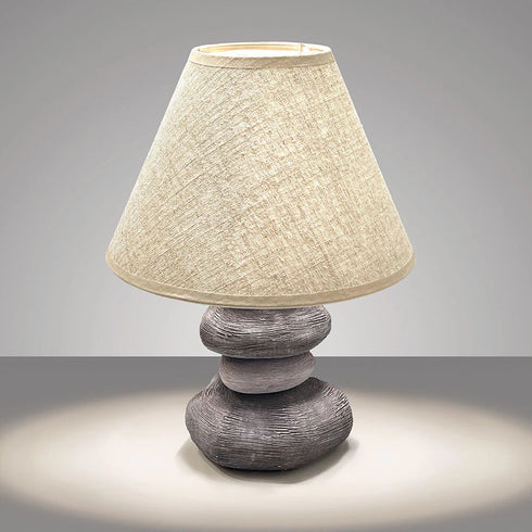 Hedvig Tischleuchte Keramik E14 Steinoptik Textilschirm | Shiraki