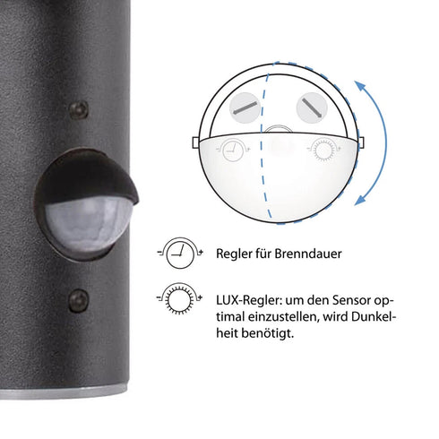 Ava LED Außenwandleuchte Bewegungsmelder IP44 Edelstahl | Shiraki