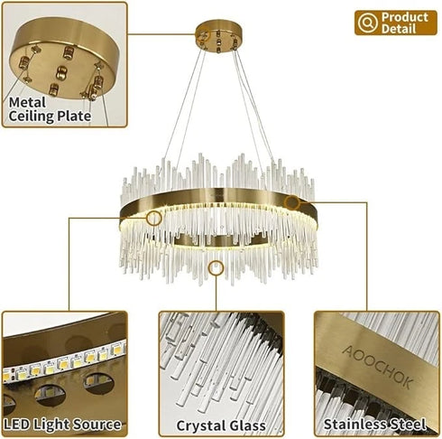 Freya LED Pendelleuchte Kristall Lampe Rund Hängeleucht